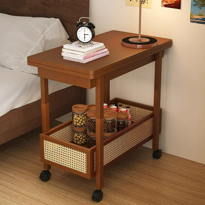 Traditional Chinese Bamboo Composite Board Plastic Rattan Rectangular Foldable Mobile Coffee Table With 1 Tier For Living Room