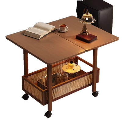 Traditional Chinese Bamboo Composite Board Plastic Rattan Rectangular Foldable Mobile Coffee Table With 1 Tier For Living Room