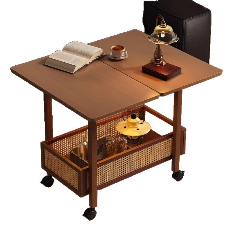 Traditional Chinese Bamboo Composite Board Plastic Rattan Rectangular Foldable Mobile Coffee Table With 1 Tier For Living Room