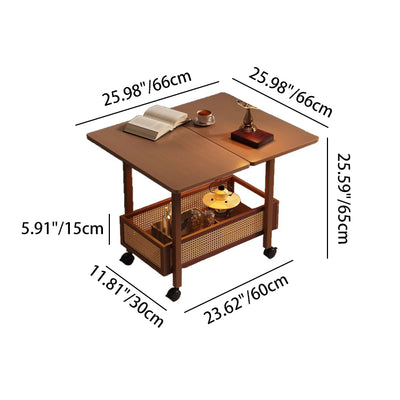 Traditional Chinese Bamboo Composite Board Plastic Rattan Rectangular Foldable Mobile Coffee Table With 1 Tier For Living Room