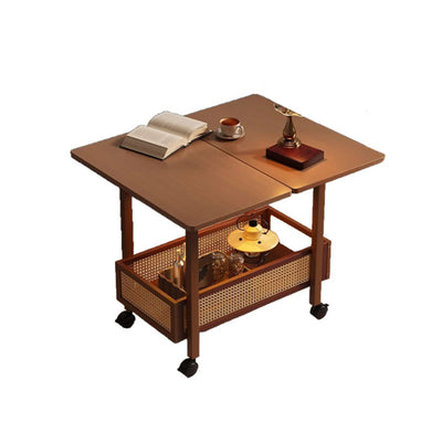 Traditional Chinese Bamboo Composite Board Plastic Rattan Rectangular Foldable Mobile Coffee Table With 1 Tier For Living Room