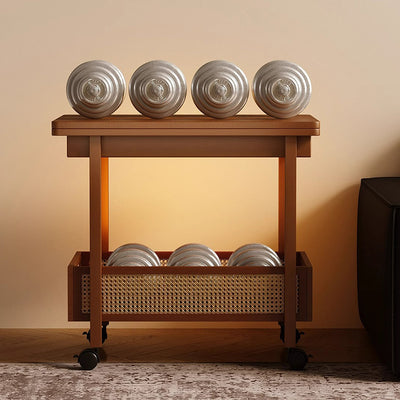 Traditional Chinese Bamboo Composite Board Plastic Rattan Rectangular Foldable Mobile Coffee Table With 1 Tier For Living Room