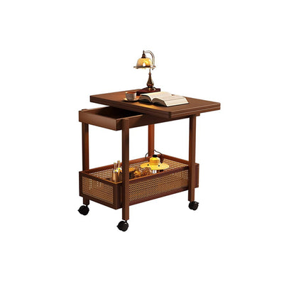 Traditional Chinese Bamboo Composite Board Plastic Rattan Rectangular Foldable Mobile Coffee Table With 1 Tier For Living Room