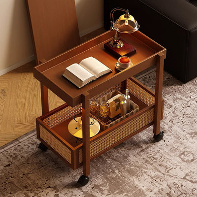 Traditional Chinese Bamboo Composite Board Plastic Rattan Rectangular Foldable Mobile Coffee Table With 1 Tier For Living Room