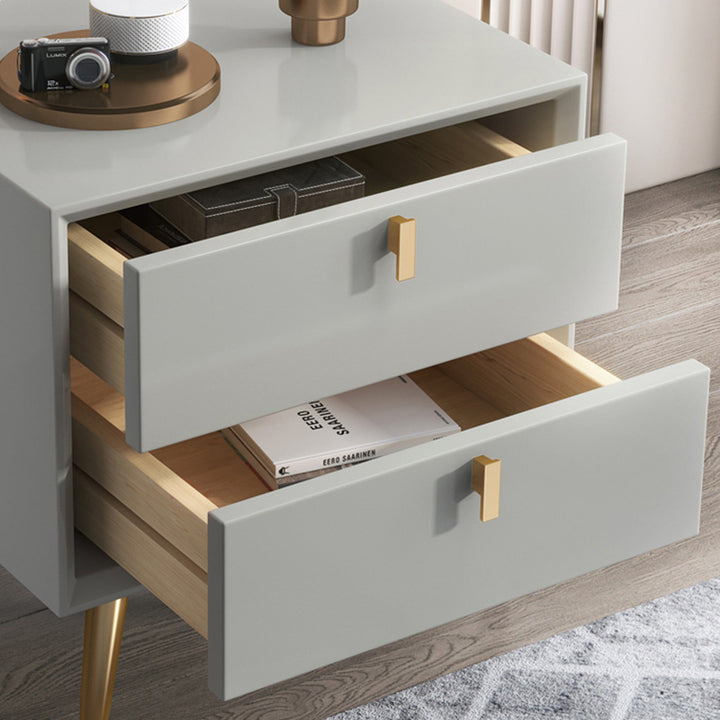 Mesita de noche cilíndrica cuadrada de madera maciza de cuero de microfibra de lujo moderno con 2 cajones para dormitorio 
