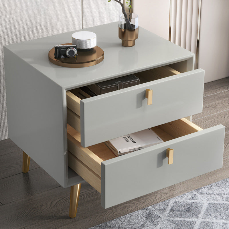 Mesita de noche cilíndrica cuadrada de madera maciza de cuero de microfibra de lujo moderno con 2 cajones para dormitorio 