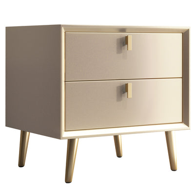 Modern Luxury Microfiber Leather Solid Wood Square Cylindrical Nightstand With 2 Drawers For Bedroom