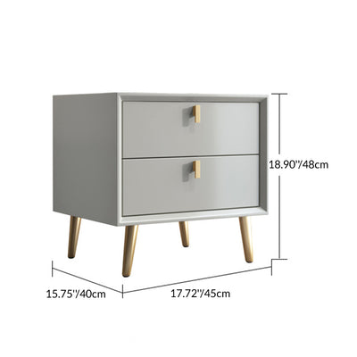 Modern Luxury Microfiber Leather Solid Wood Square Cylindrical Nightstand With 2 Drawers For Bedroom