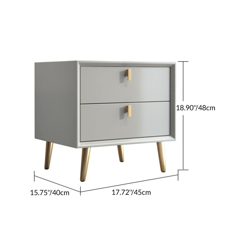 Modern Luxury Microfiber Leather Solid Wood Square Cylindrical Nightstand With 2 Drawers For Bedroom