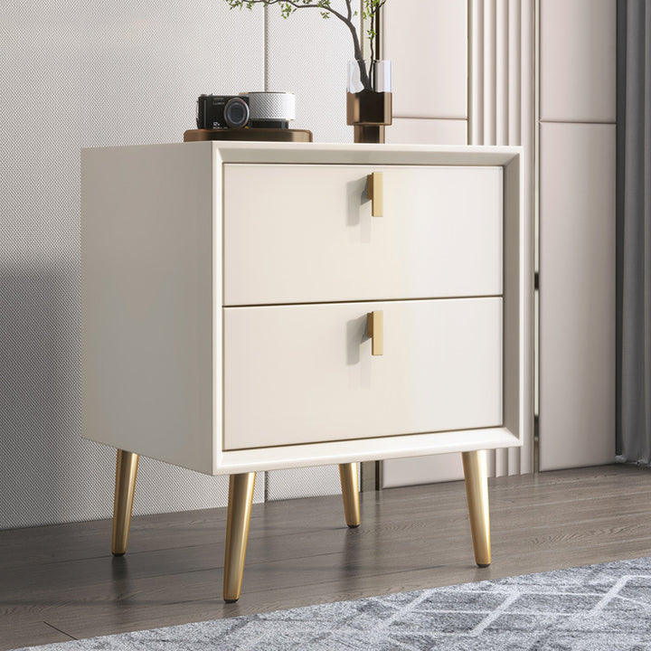Mesita de noche cilíndrica cuadrada de madera maciza de cuero de microfibra de lujo moderno con 2 cajones para dormitorio 