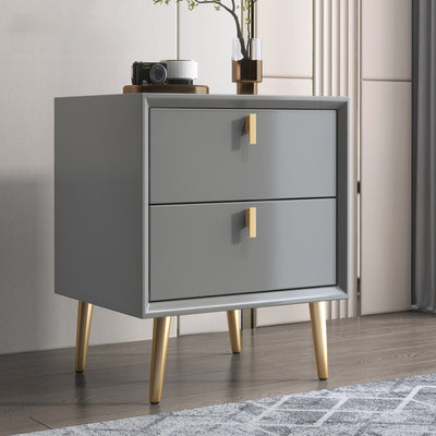 Modern Luxury Microfiber Leather Solid Wood Square Cylindrical Nightstand With 2 Drawers For Bedroom