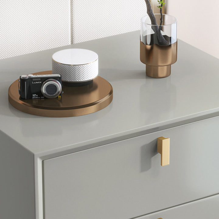 Mesita de noche cilíndrica cuadrada de madera maciza de cuero de microfibra de lujo moderno con 2 cajones para dormitorio 