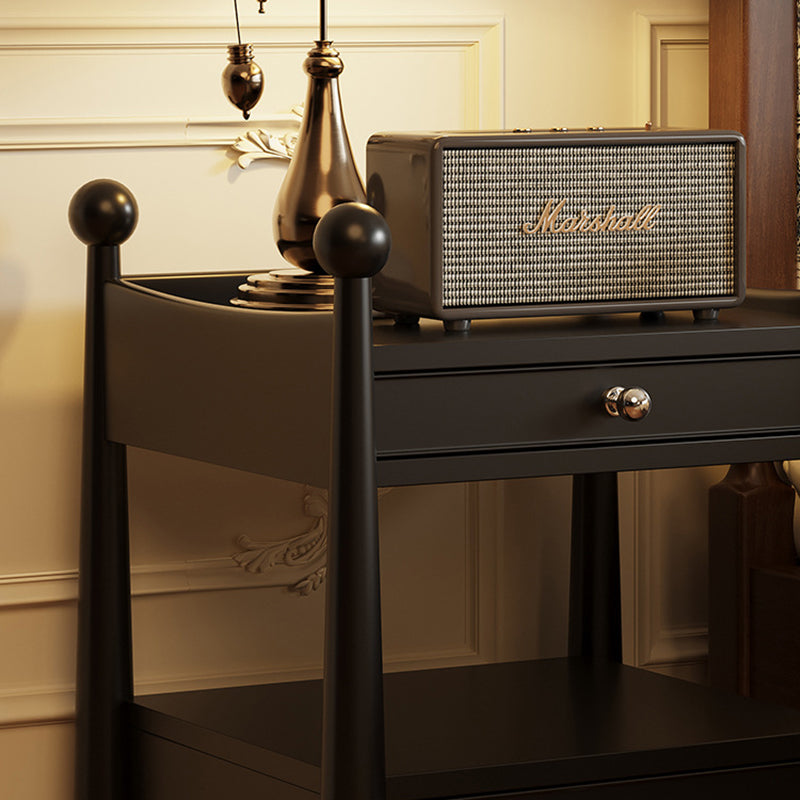 Traditional French Rubber Wood Square Cylindrical Nightstand With 2 Drawers For Bedroom