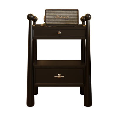 Traditional French Rubber Wood Square Cylindrical Nightstand With 2 Drawers For Bedroom