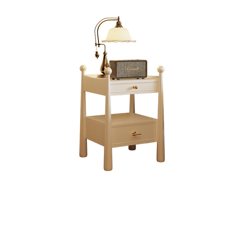 Traditional French Rubber Wood Square Cylindrical Nightstand With 2 Drawers For Bedroom