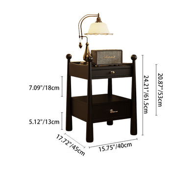 Traditional French Rubber Wood Square Cylindrical Nightstand With 2 Drawers For Bedroom