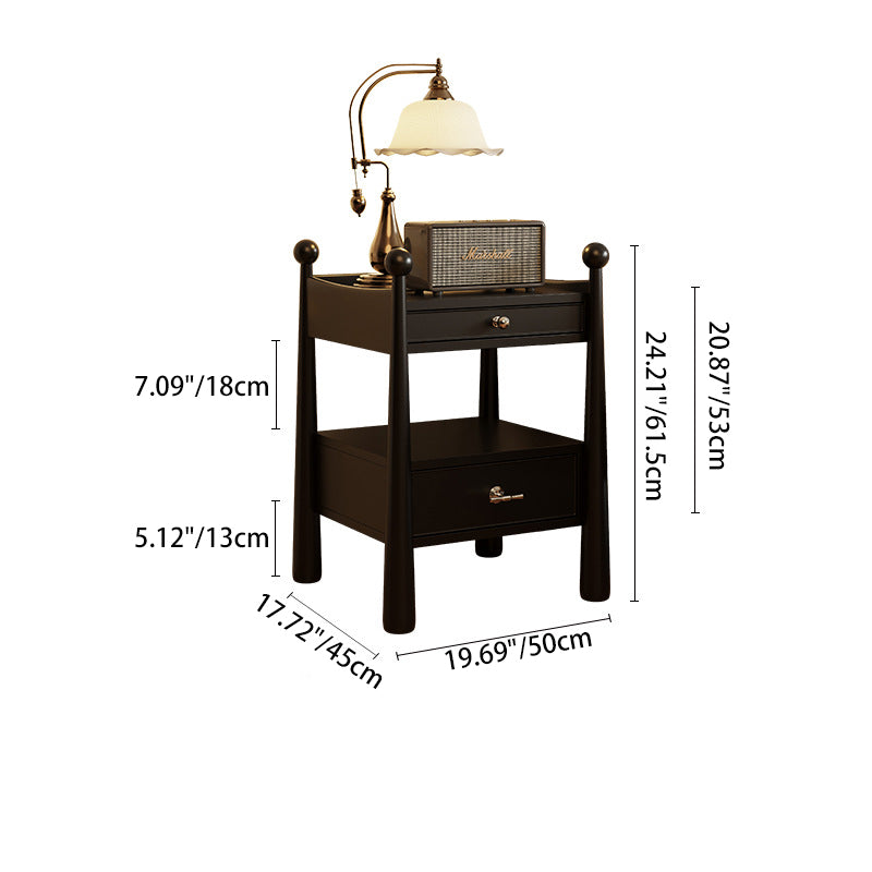 Traditional French Rubber Wood Square Cylindrical Nightstand With 2 Drawers For Bedroom