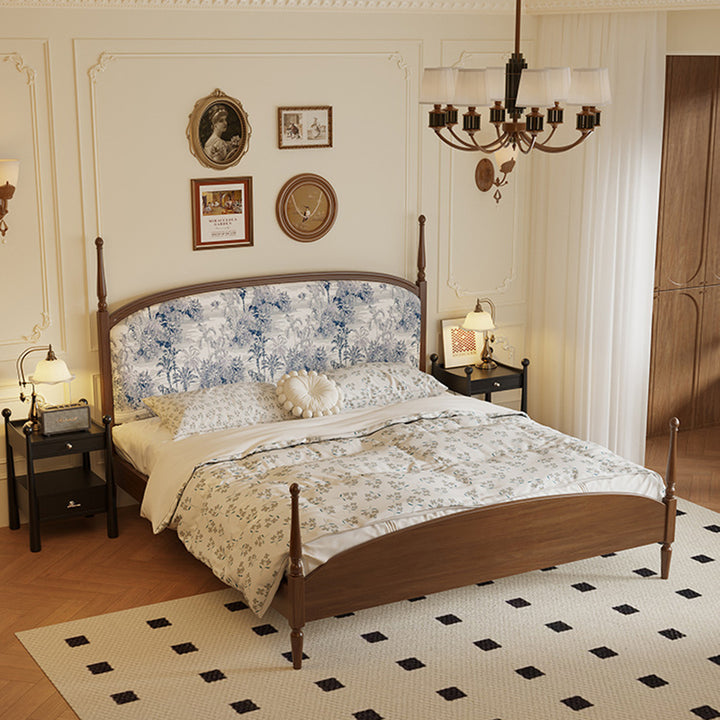 Traditioneller französischer Nachttisch aus Gummibaumholz mit quadratischem zylindrischem Design und 2 Schubladen für das Schlafzimmer 