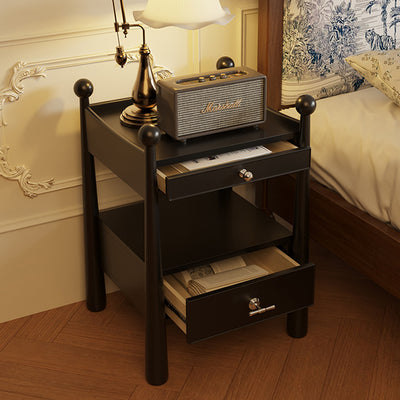 Traditional French Rubber Wood Square Cylindrical Nightstand With 2 Drawers For Bedroom