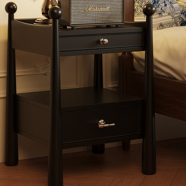 Traditioneller französischer Nachttisch aus Gummibaumholz mit quadratischem zylindrischem Design und 2 Schubladen für das Schlafzimmer 