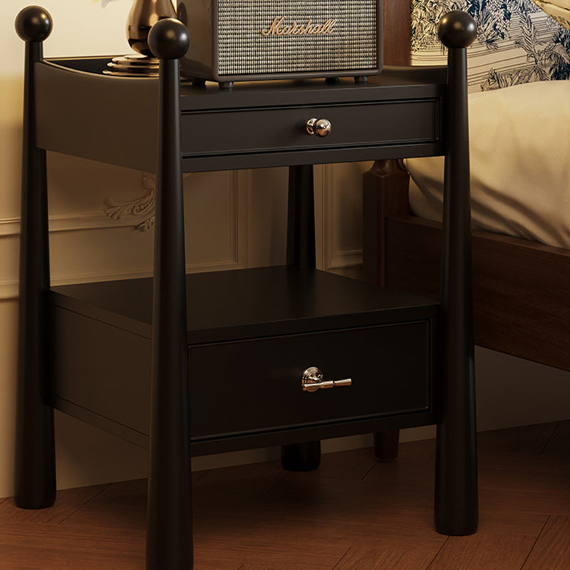 Traditional French Rubber Wood Square Cylindrical Nightstand With 2 Drawers For Bedroom