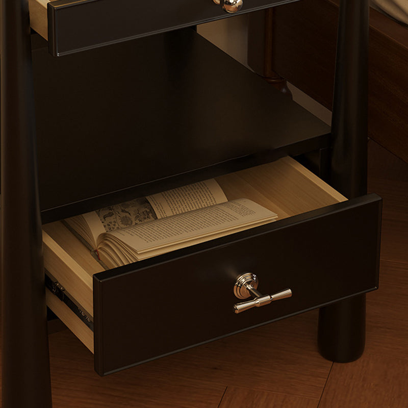 Traditional French Rubber Wood Square Cylindrical Nightstand With 2 Drawers For Bedroom