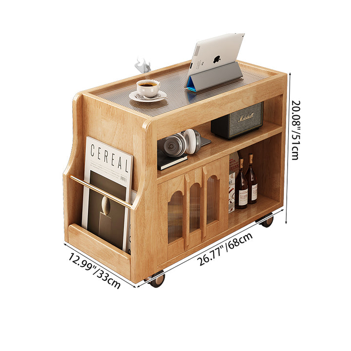 Table d’appoint mobile rectangulaire traditionnelle vintage en bois massif, métal et verre avec 3 niveaux pour salon 