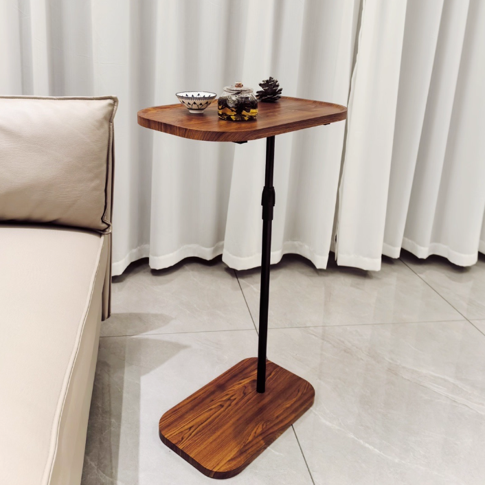 Contemporary Scandinavian Engineered Wood Metal Rounded Rectangular End Table With 2 Tiers For Living Room