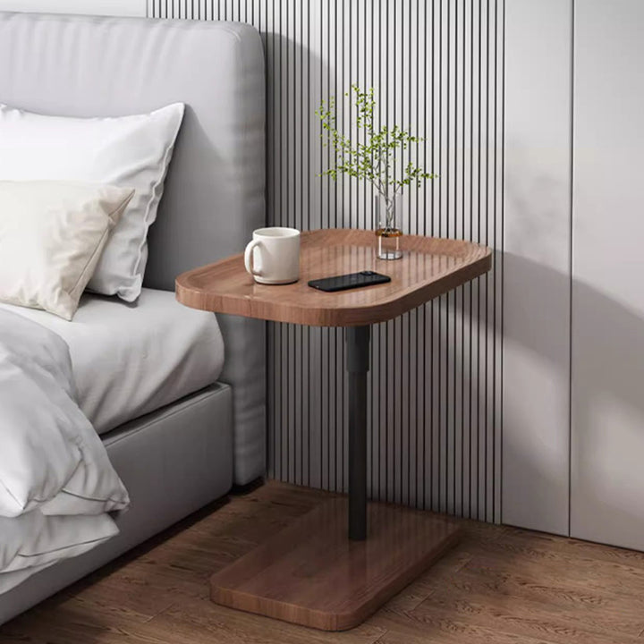 Contemporary Scandinavian Engineered Wood Metal Rounded Rectangular End Table With 2 Tiers For Living Room