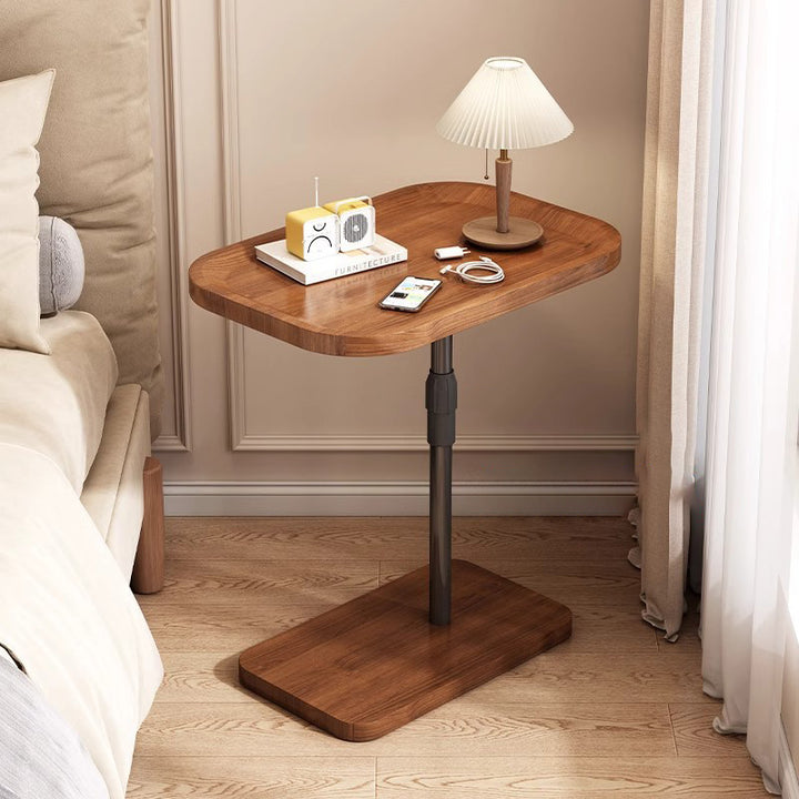Contemporary Scandinavian Engineered Wood Metal Rounded Rectangular End Table With 2 Tiers For Living Room