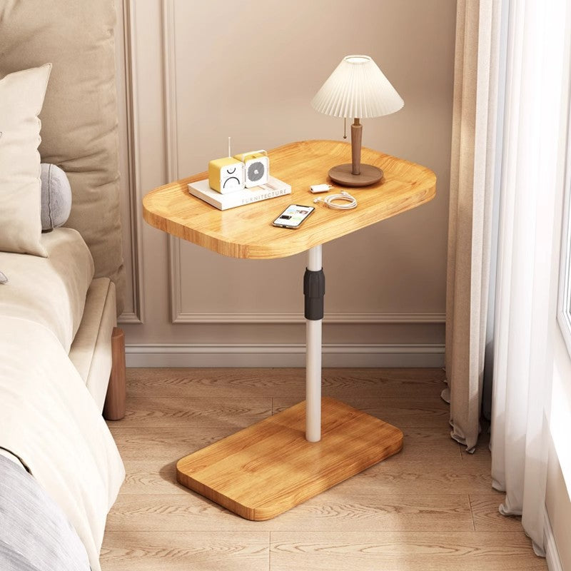 Contemporary Scandinavian Engineered Wood Metal Rounded Rectangular End Table With 2 Tiers For Living Room