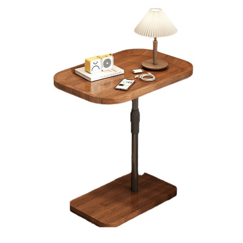 Contemporary Scandinavian Engineered Wood Metal Rounded Rectangular End Table With 2 Tiers For Living Room