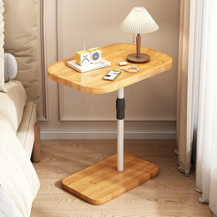 Contemporary Scandinavian Engineered Wood Metal Rounded Rectangular End Table With 2 Tiers For Living Room