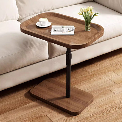 Contemporary Scandinavian Engineered Wood Metal Rounded Rectangular End Table With 2 Tiers For Living Room