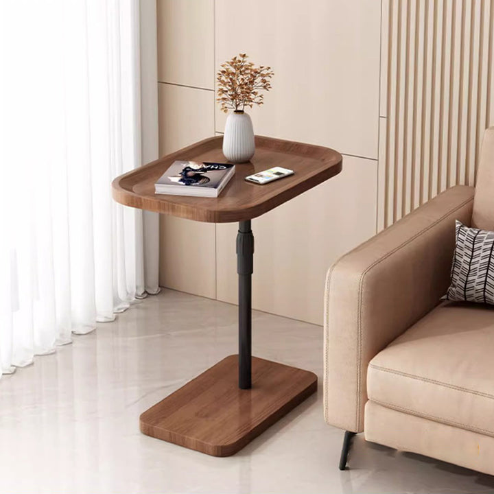 Contemporary Scandinavian Engineered Wood Metal Rounded Rectangular End Table With 2 Tiers For Living Room