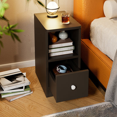 Modern Minimalist Engineered Wood Rectangular Nightstand With 1/2 Drawers For Bedroom