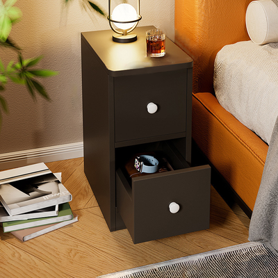 Modern Minimalist Engineered Wood Rectangular Nightstand With 1/2 Drawers For Bedroom