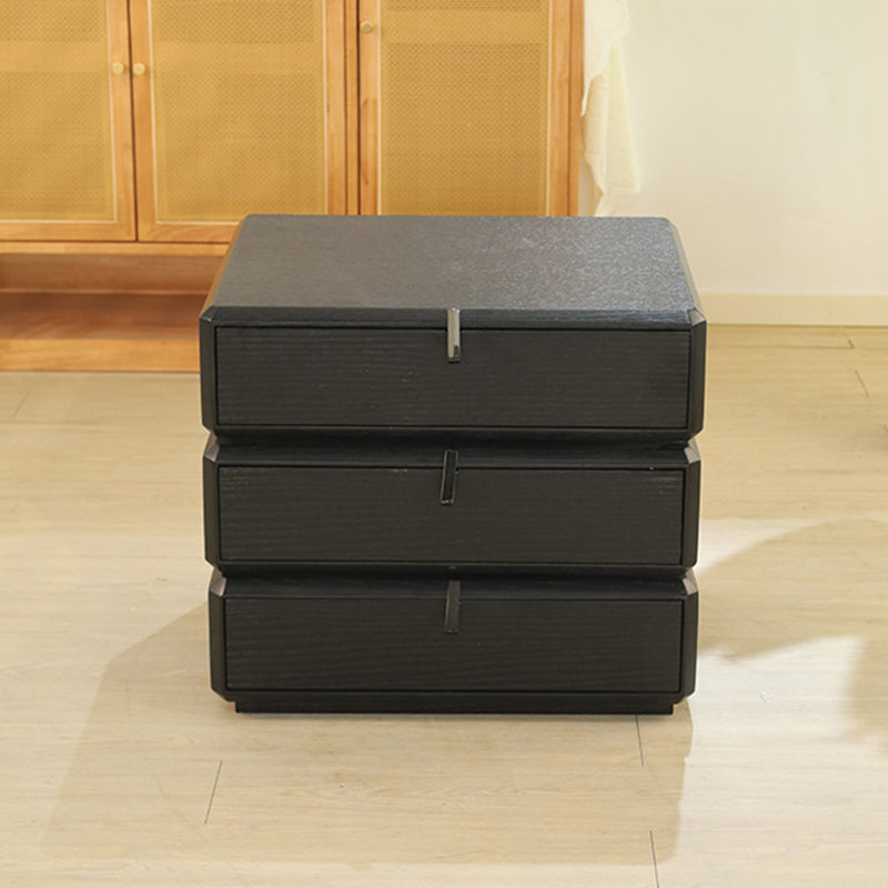 Contemporary Creative Solid Wood Rotating Square Nightstand With 3 Drawers For Bedroom