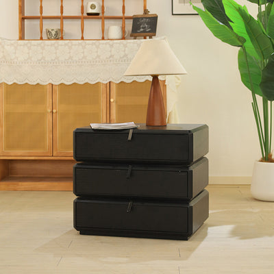 Contemporary Creative Solid Wood Rotating Square Nightstand With 3 Drawers For Bedroom