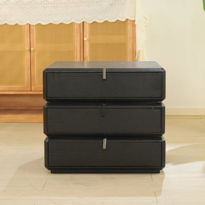 Contemporary Creative Solid Wood Rotating Square Nightstand With 3 Drawers For Bedroom