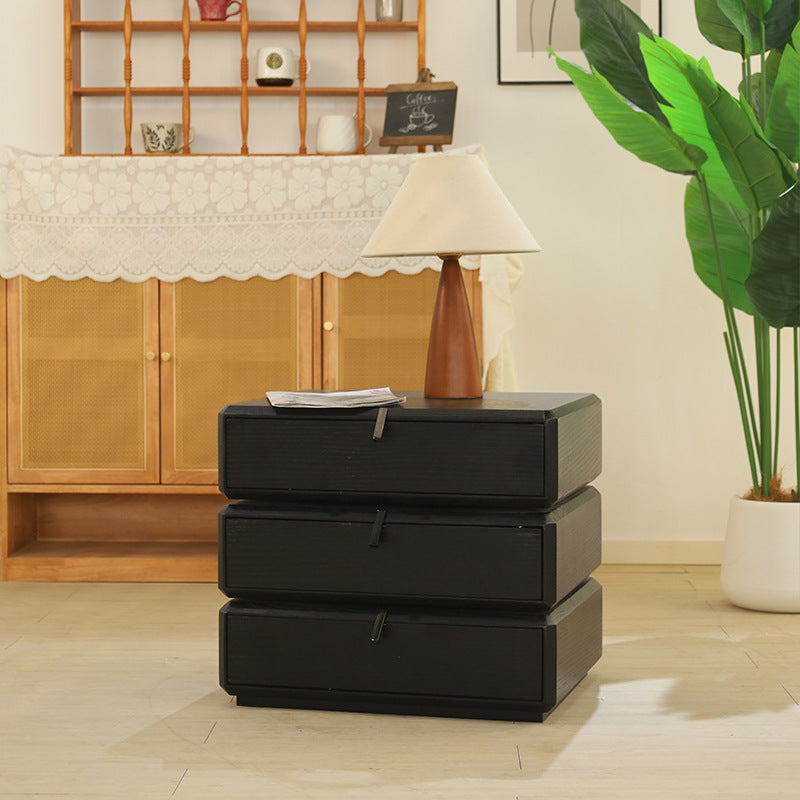 Contemporary Creative Solid Wood Rotating Square Nightstand With 3 Drawers For Bedroom