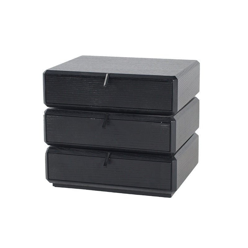 Contemporary Creative Solid Wood Rotating Square Nightstand With 3 Drawers For Bedroom