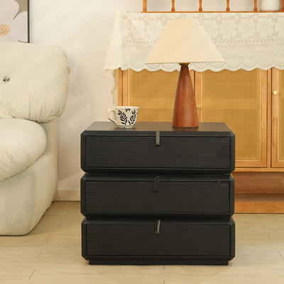 Contemporary Creative Solid Wood Rotating Square Nightstand With 3 Drawers For Bedroom