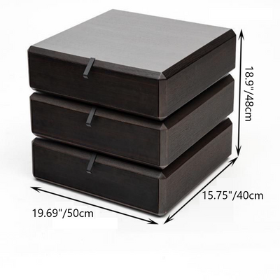Contemporary Creative Solid Wood Rotating Square Nightstand With 3 Drawers For Bedroom