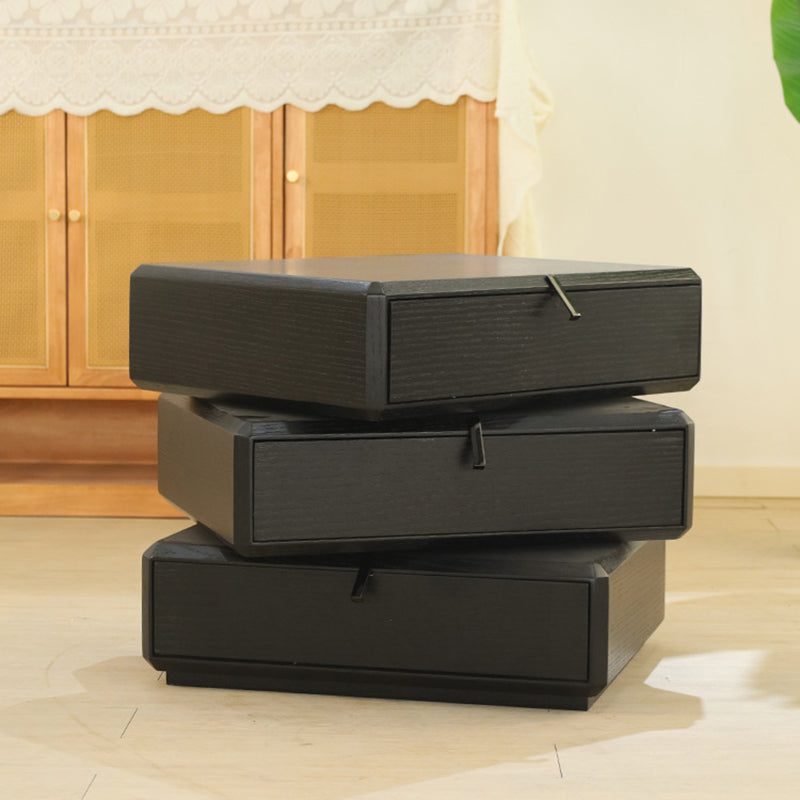 Contemporary Creative Solid Wood Rotating Square Nightstand With 3 Drawers For Bedroom