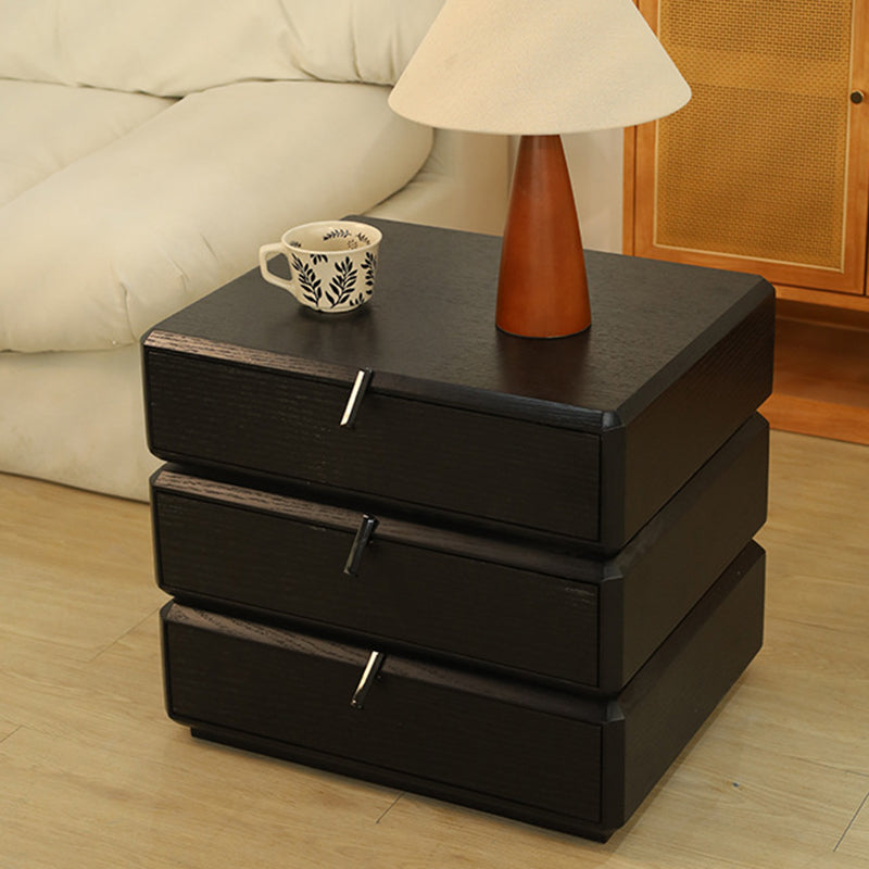 Contemporary Creative Solid Wood Rotating Square Nightstand With 3 Drawers For Bedroom