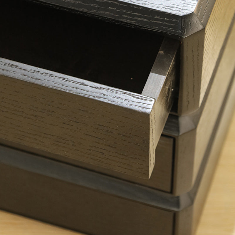 Contemporary Creative Solid Wood Rotating Square Nightstand With 3 Drawers For Bedroom