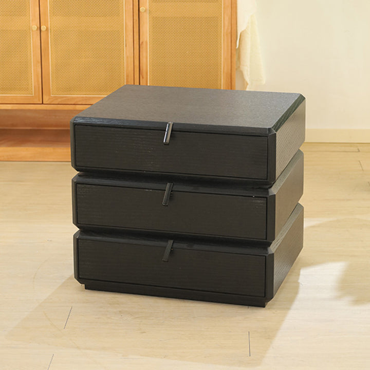 Zeitgenössischer kreativer Nachttisch aus massivem Holz mit drehbarem quadratischem Design und 3 Schubladen für das Schlafzimmer 