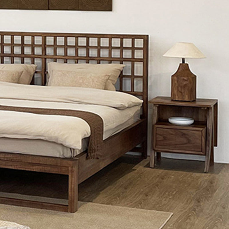 Traditional Japanese Solid Wood Square Nightstand With Inverted-V Legs 2 Tiers For Bedroom