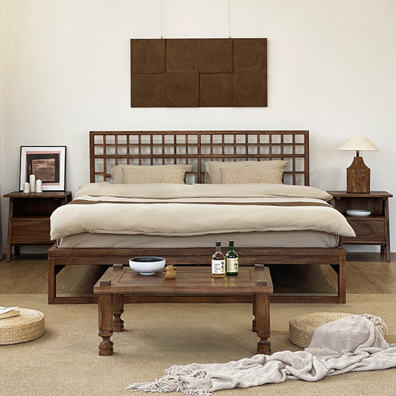 Traditional Japanese Solid Wood Square Nightstand With Inverted-V Legs 2 Tiers For Bedroom